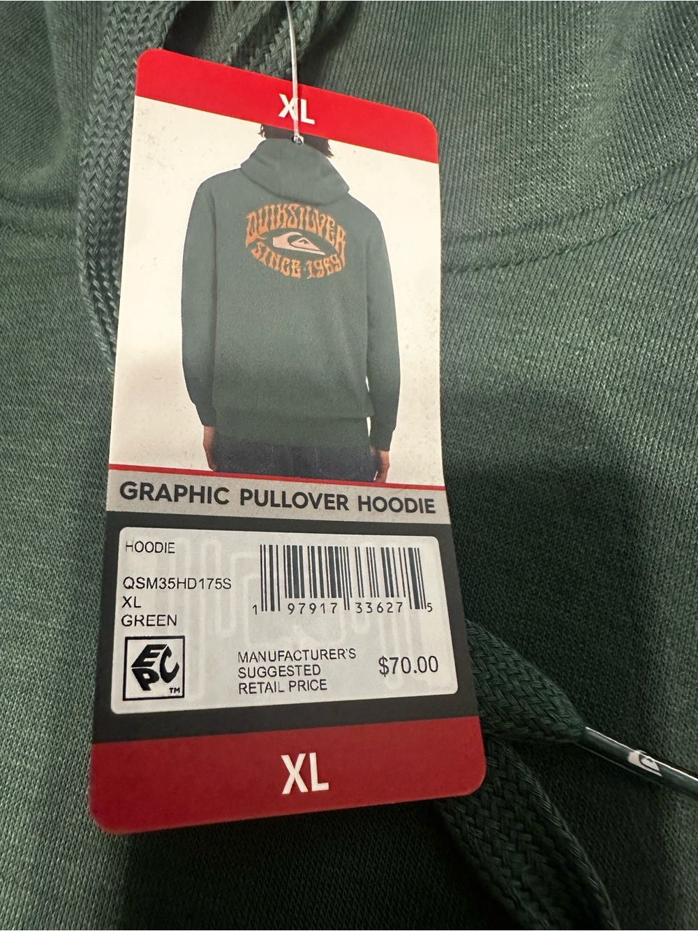 Quiksilver Olive Green Graphic Pullover Hoodie